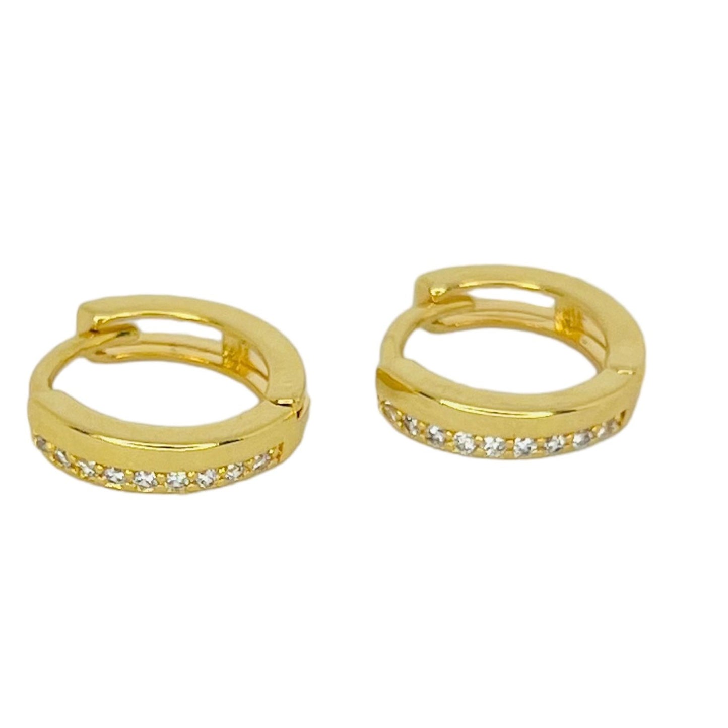 Aros argolla banda y circones baño de oro