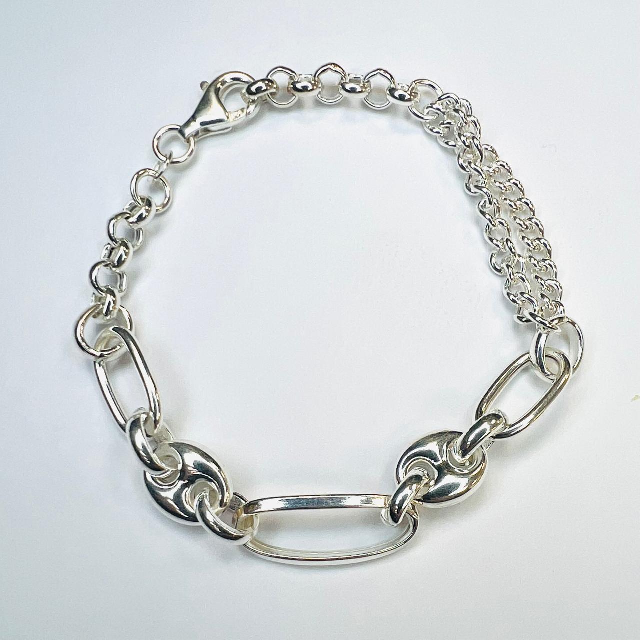Pulsera plata 925 , eslabones doble cadena