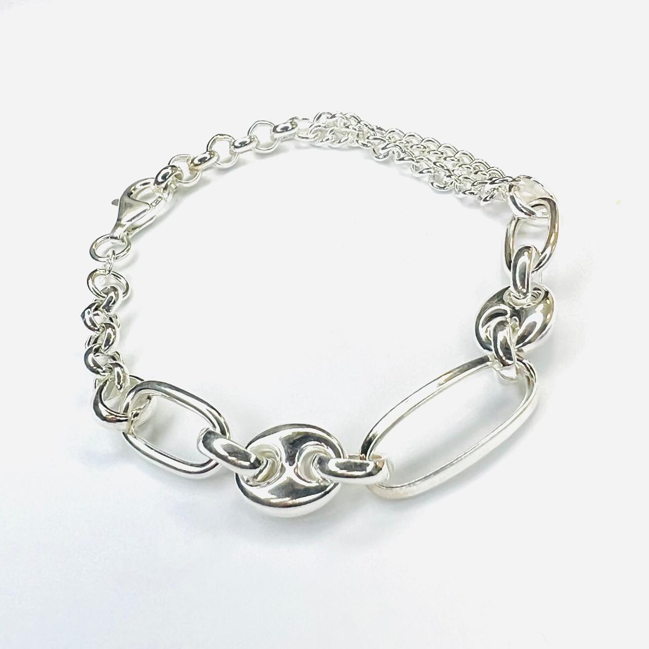 Pulsera plata 925 , eslabones doble cadena