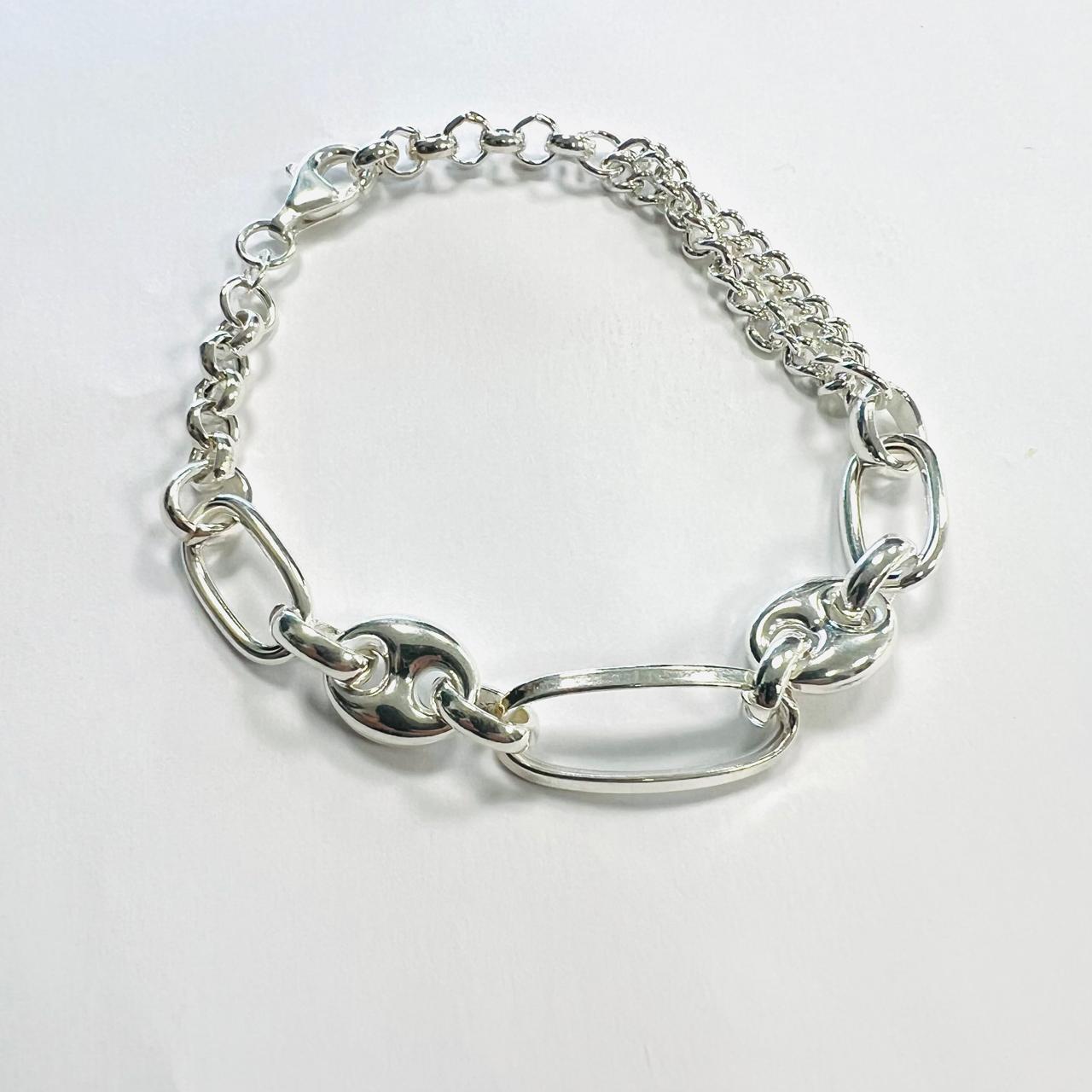 Pulsera plata 925 , eslabones doble cadena