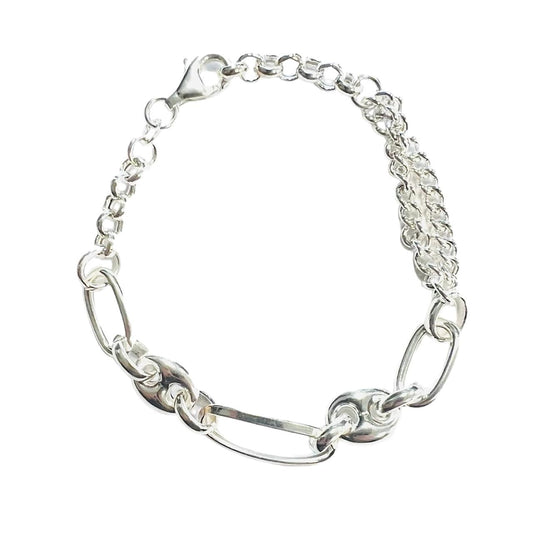 Pulsera plata 925 , eslabones doble cadena