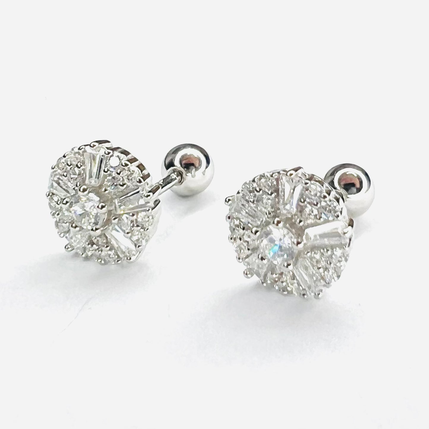 Aro plata zirconia blanca redondas cierre atornillado con esfera de plata