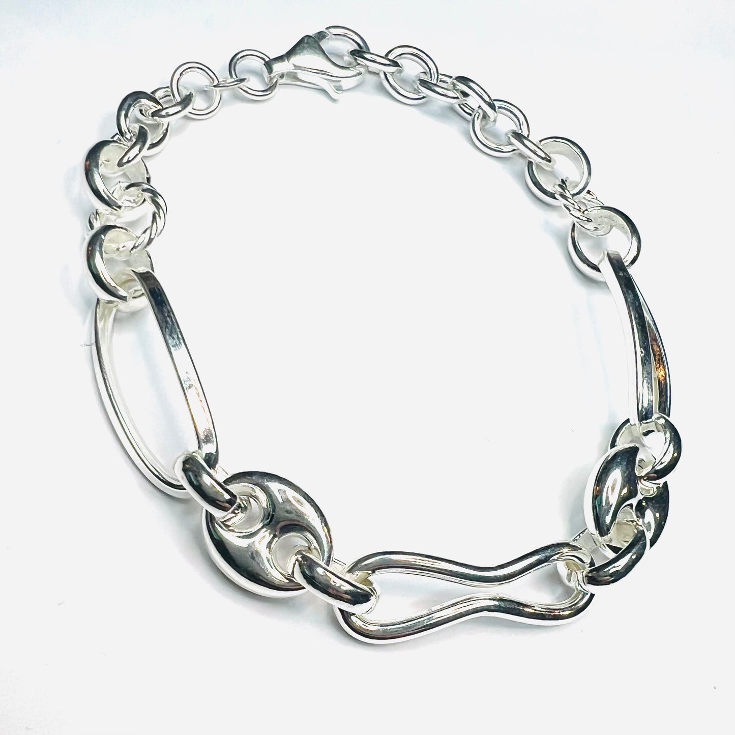 Pulsera Plata cadena 3 tipos de eslabones