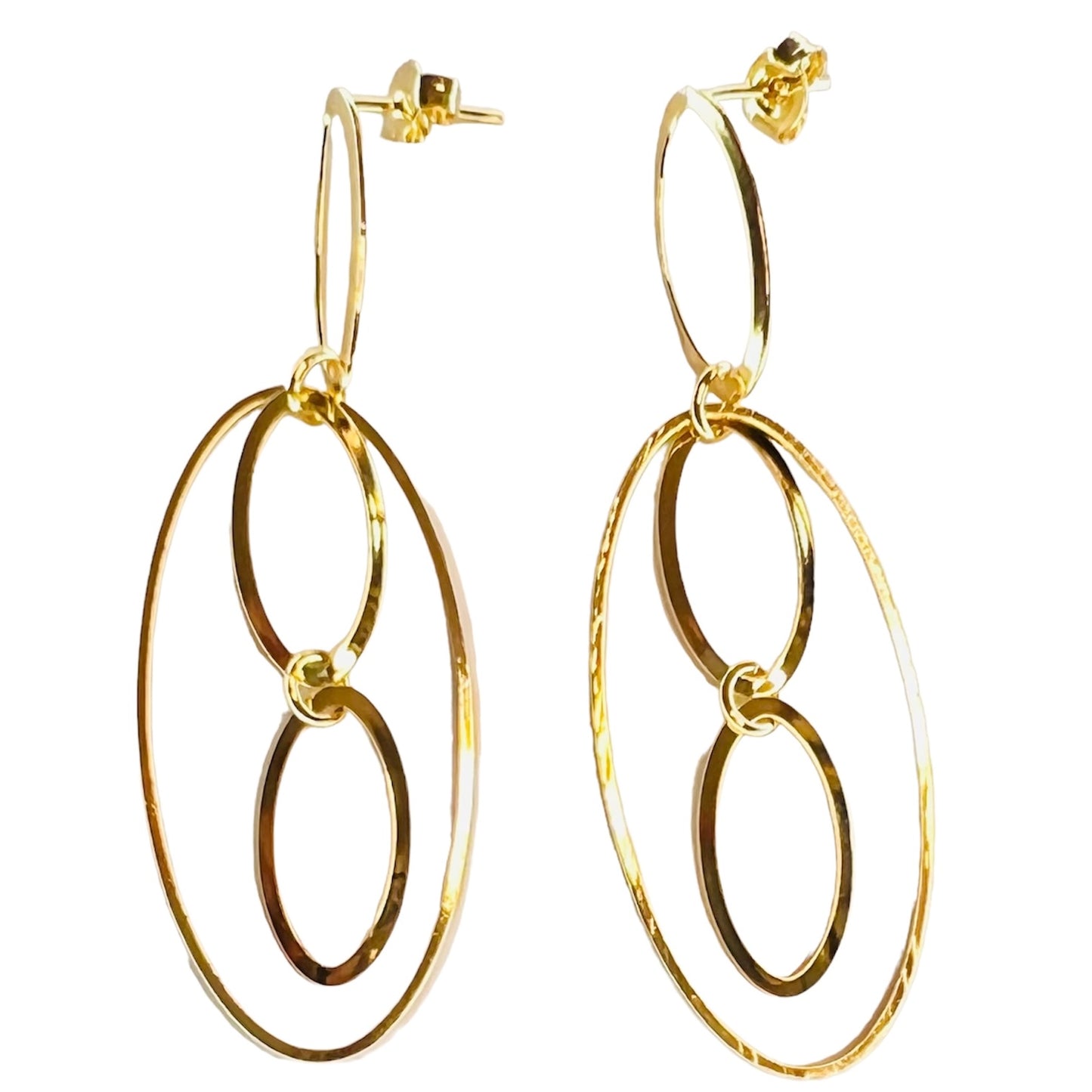 Aros bañados en oro 4 ovalos colgantes largos