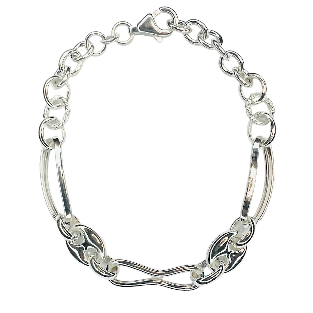 Pulsera Plata cadena 3 tipos de eslabones