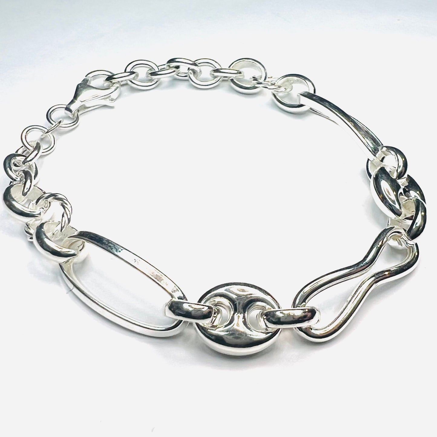 Pulsera Plata cadena 3 tipos de eslabones