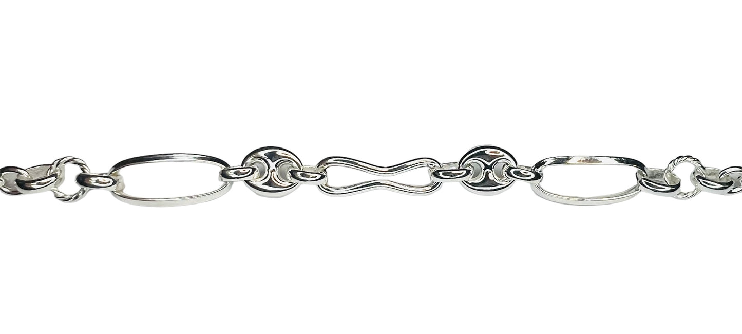 Pulsera Plata cadena 3 tipos de eslabones