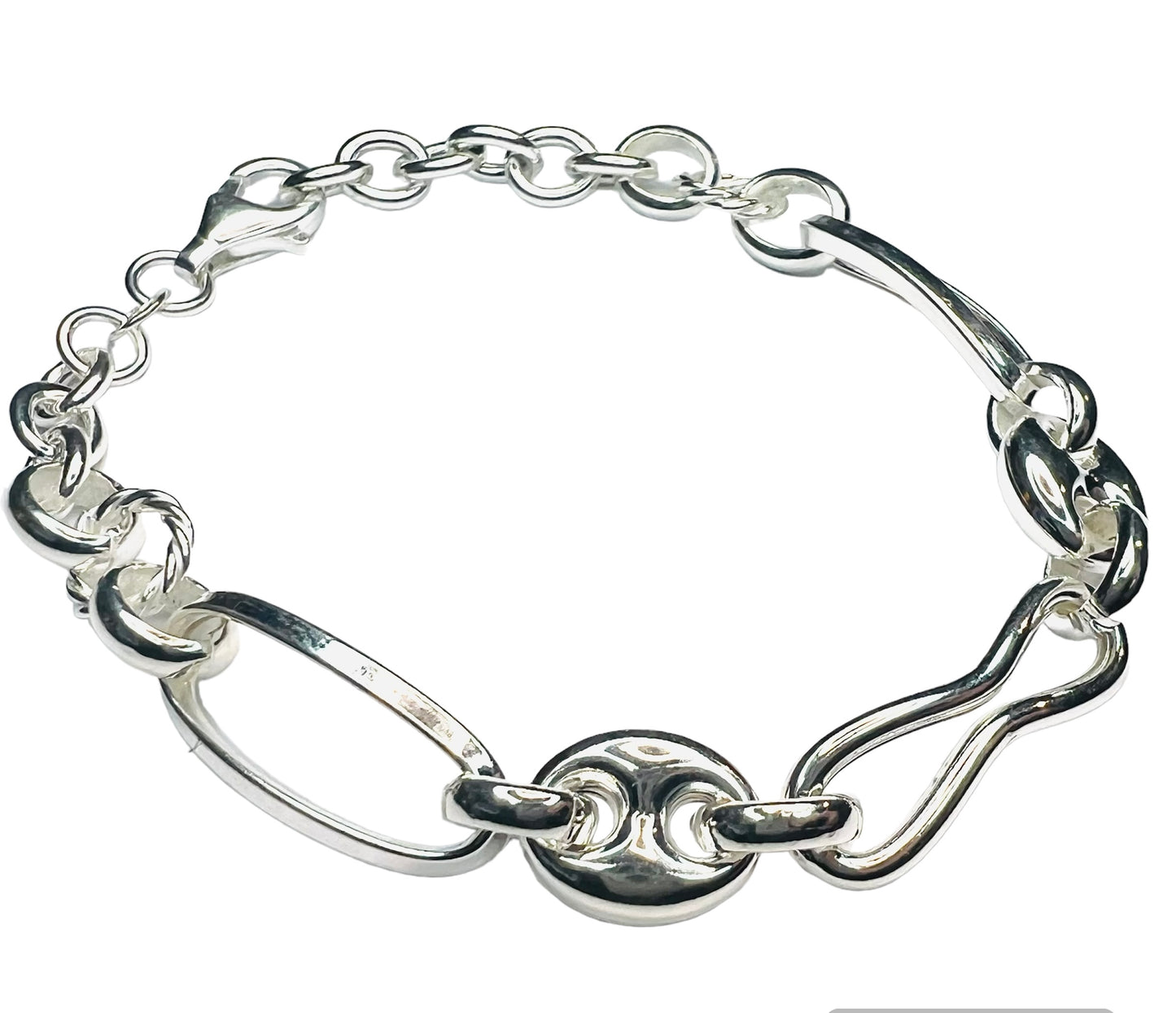 Pulsera Plata cadena 3 tipos de eslabones