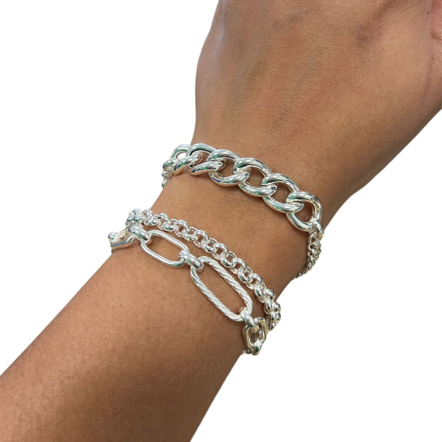 Pulsera Plata eslabanos lisos y espiral