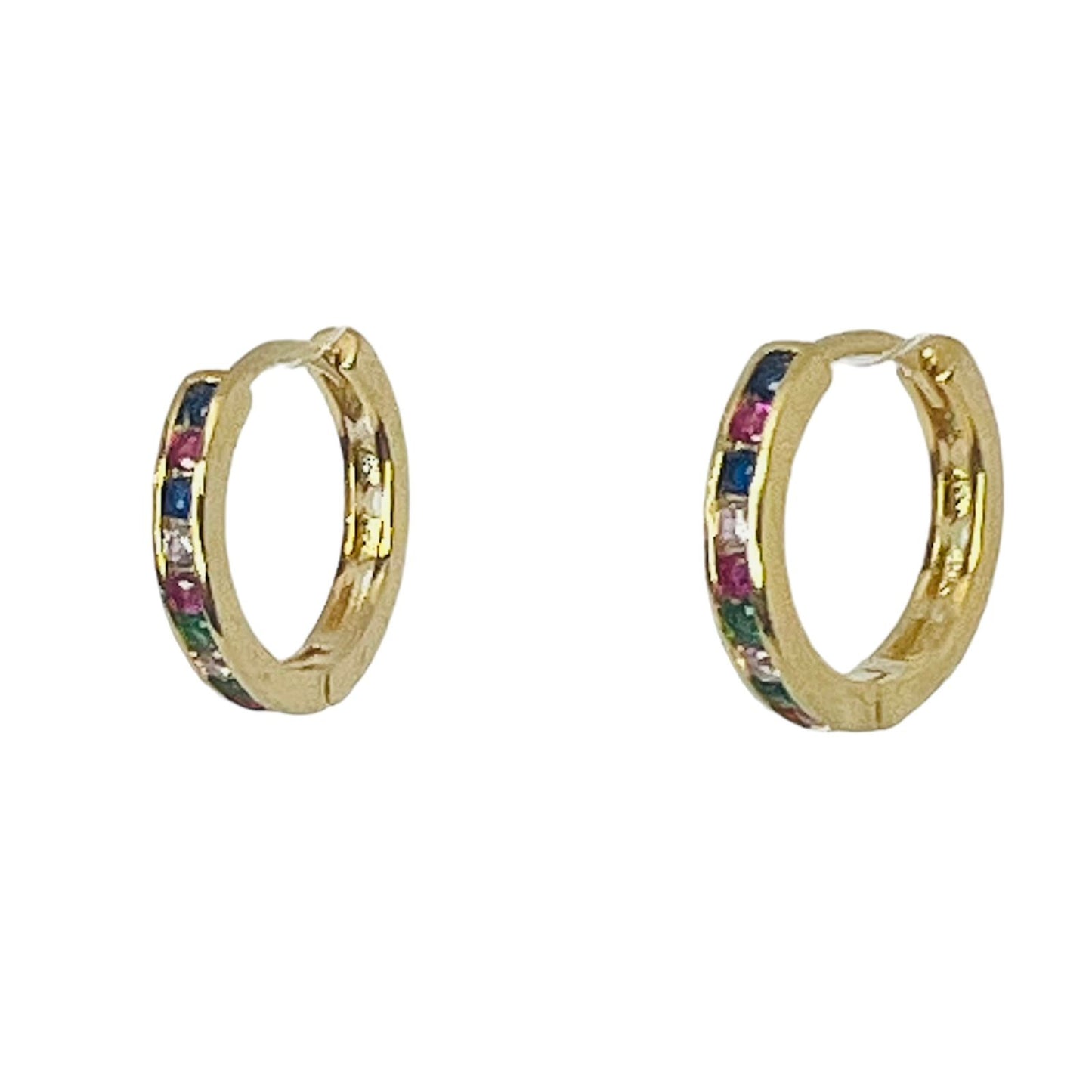Aros argolla baño oro y circones de colores