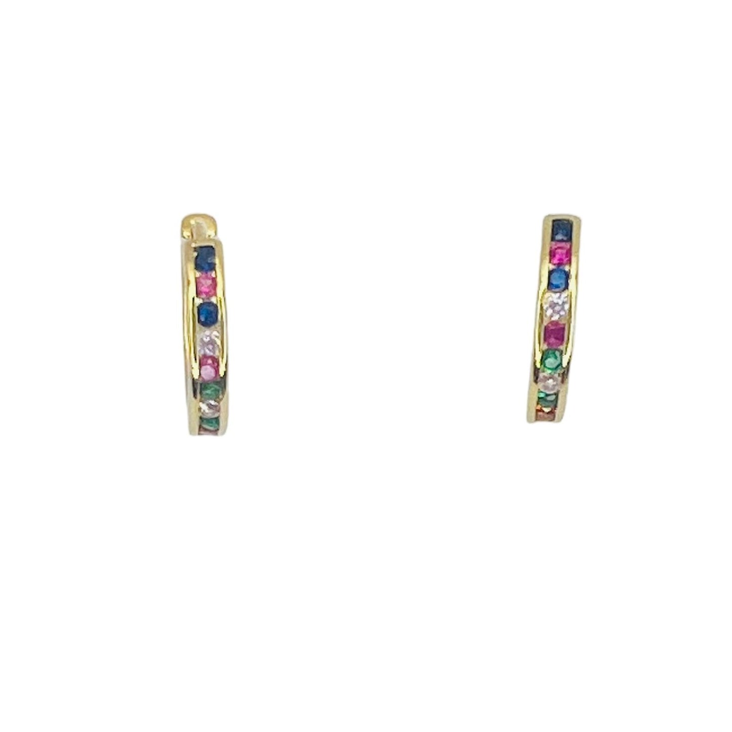 Aros argolla baño oro y circones de colores