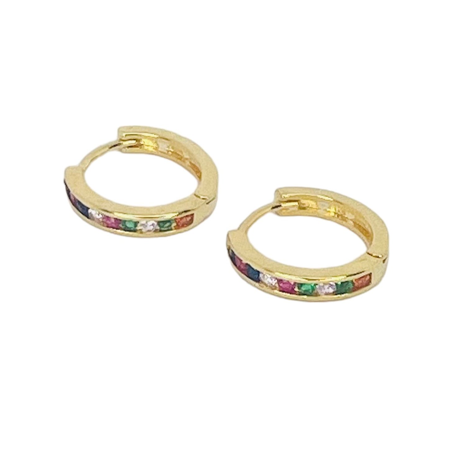 Aros argolla baño oro y circones de colores