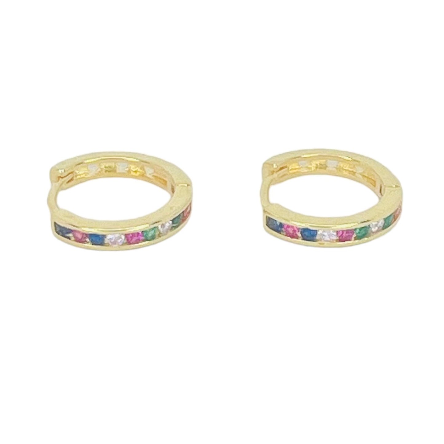 Aros argolla baño oro y circones de colores