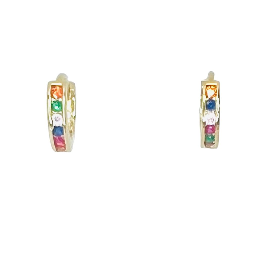 Aros argolla baño oro y circones de colores