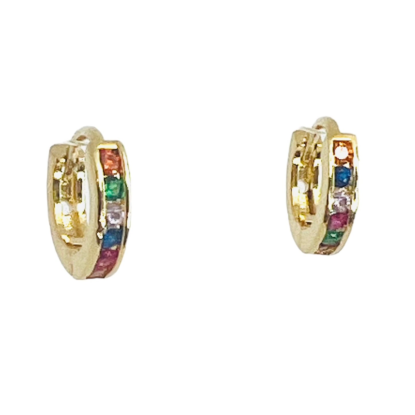 Aros argolla baño oro y circones de colores
