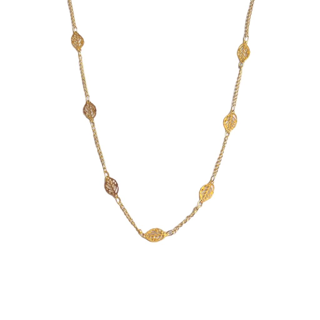 Collar largo de hojitas baño de oro