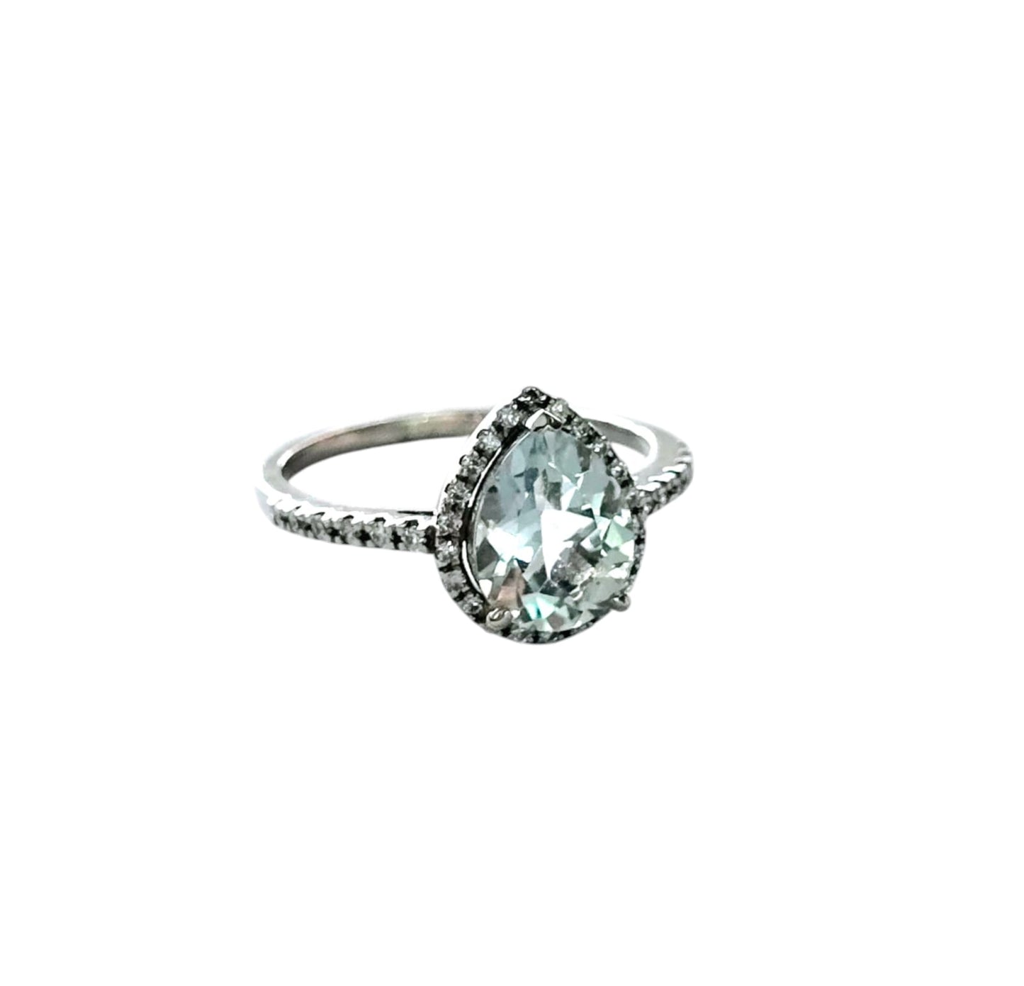 Anillo Agua marina Corte Lágrima, Oro blanco 18K