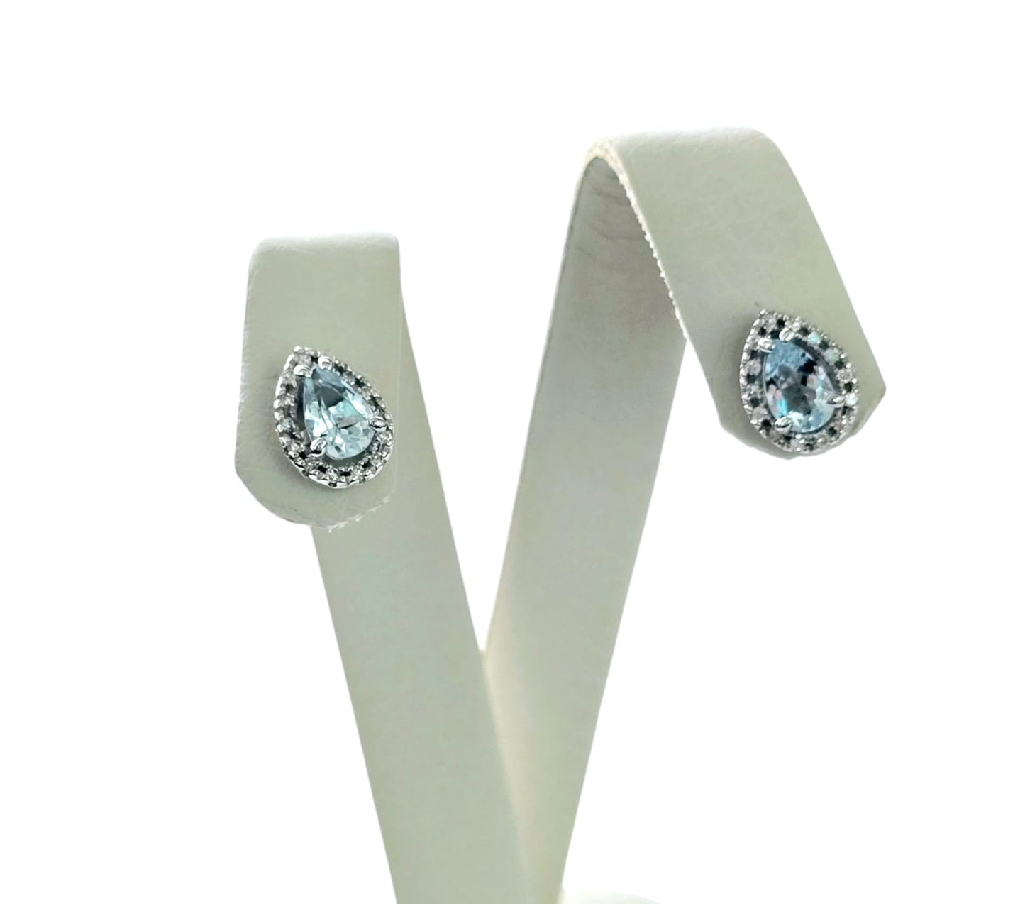 Aros Agua marina Corte Lágrima, Oro blanco 18K