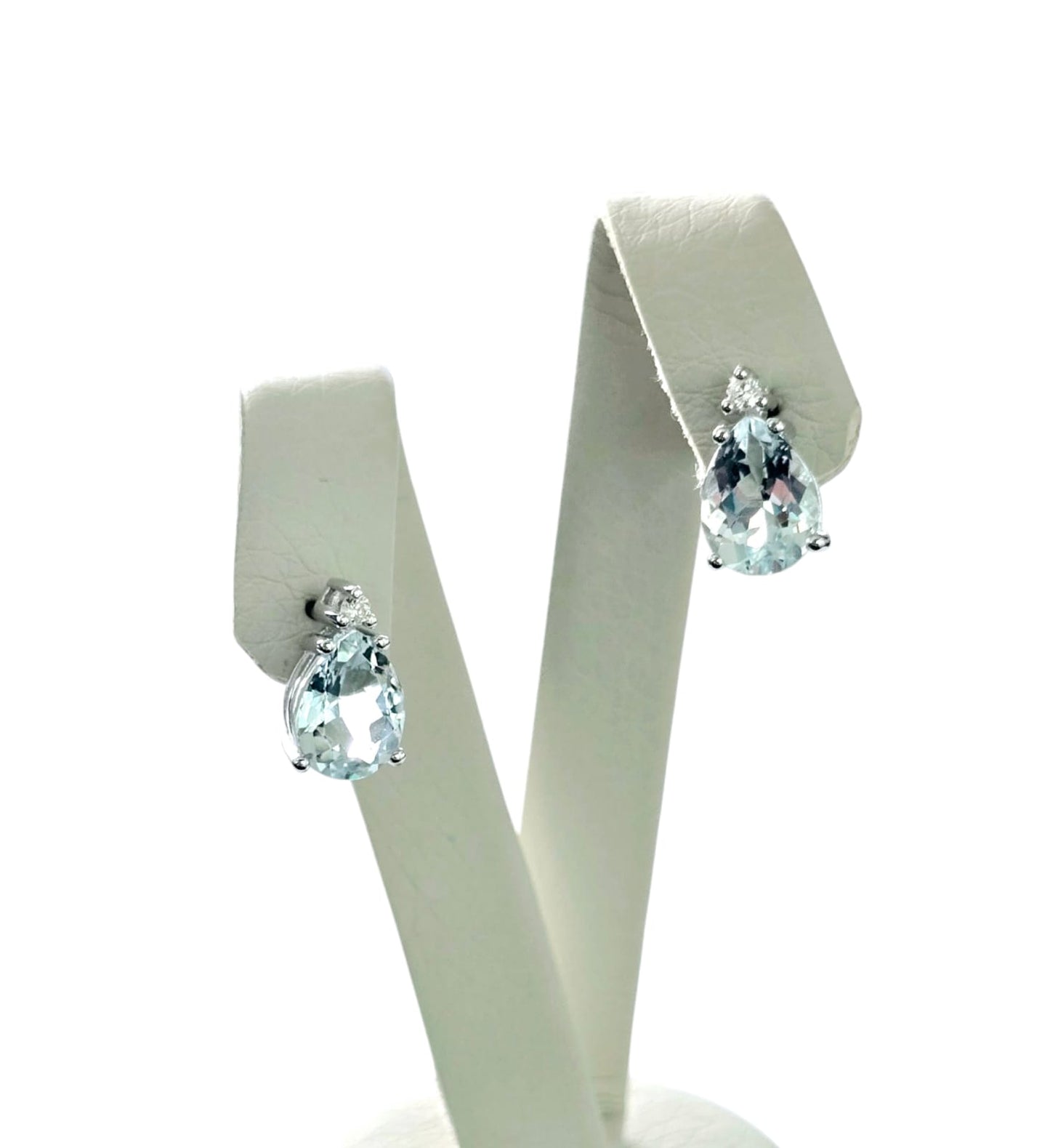 Aros Agua marina Corte Lágrima, Oro blanco 18K