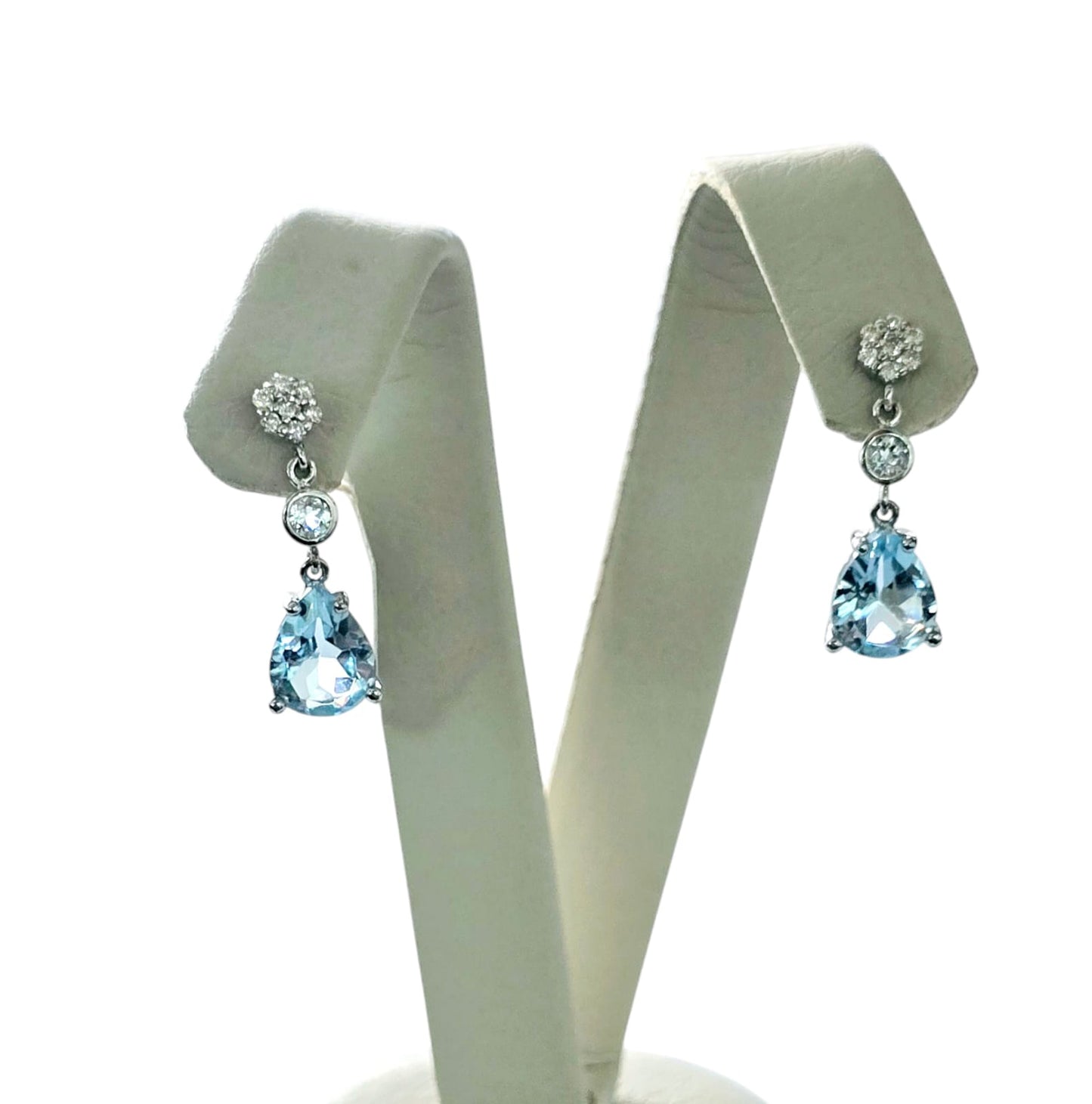 Aros Topacio Azul Corte Lágrima, Oro blanco 18K