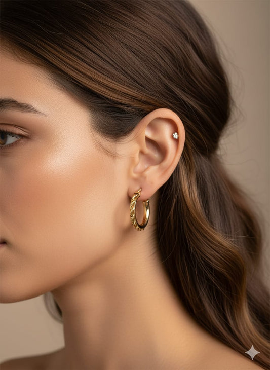 Aros Oro 18 kilates Argolla Trenzada