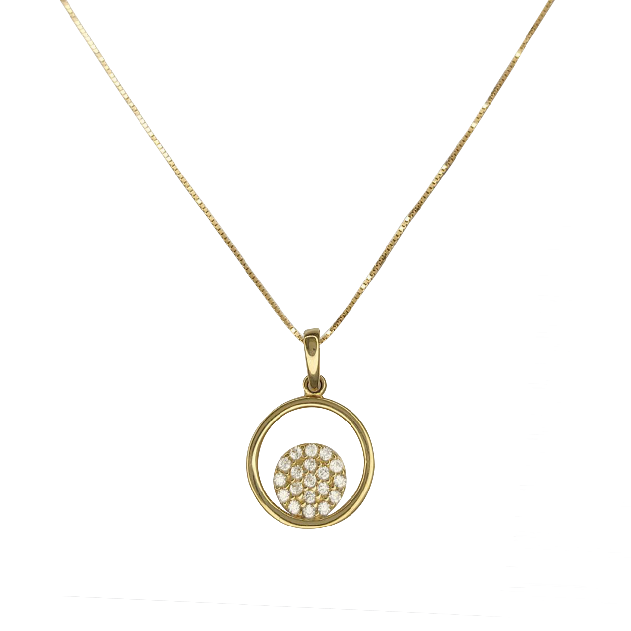 Collar en oro amarillo arito con punto de zircones