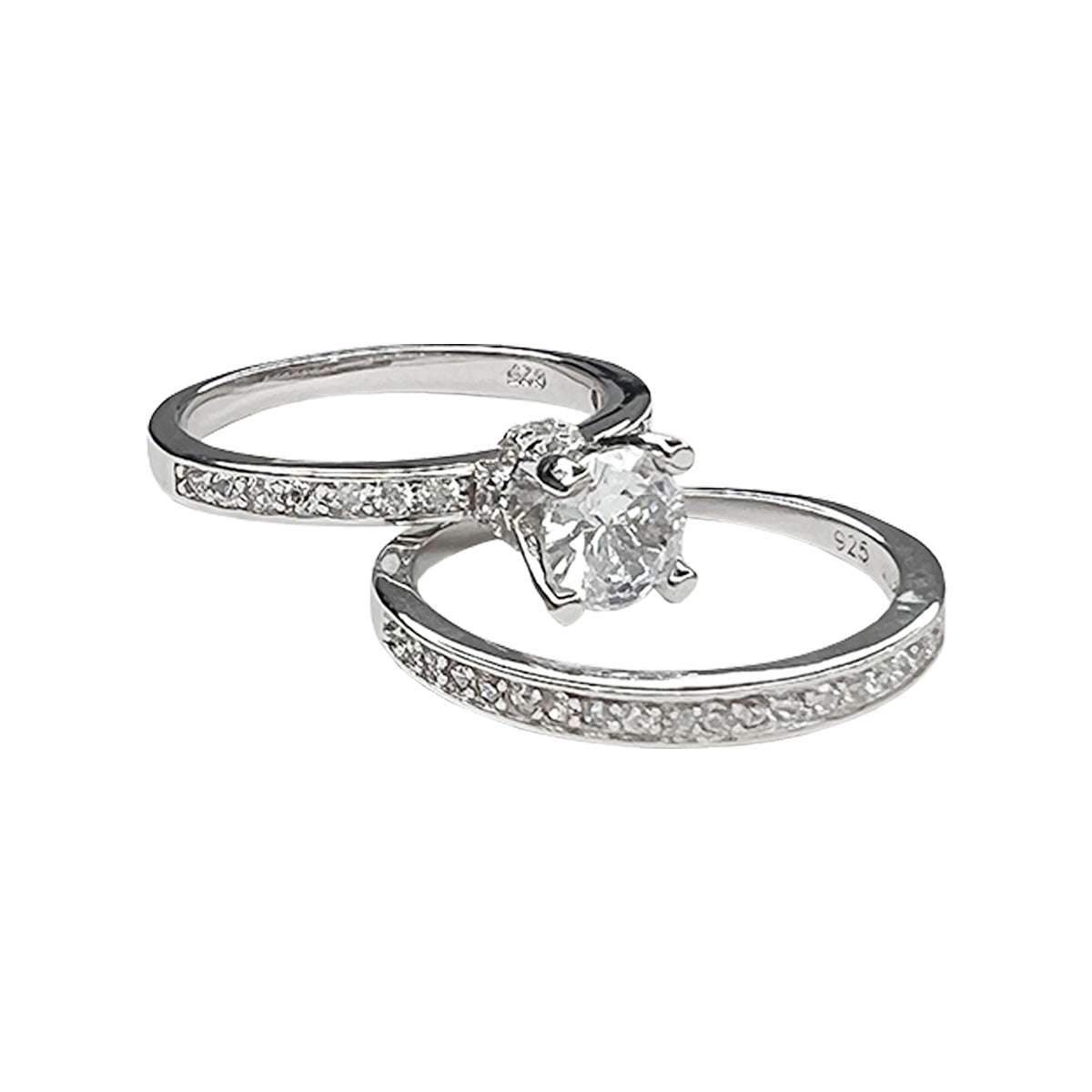Anillo duo mix cintillo solitario en plata
