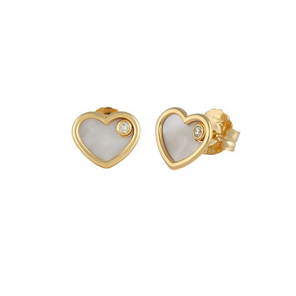 Aros corazón mediano Oro amarillo, diamante y madreperla