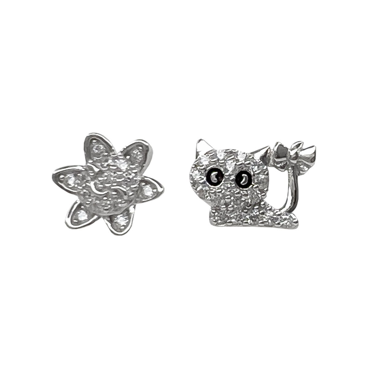 Aros gatito flor en plata