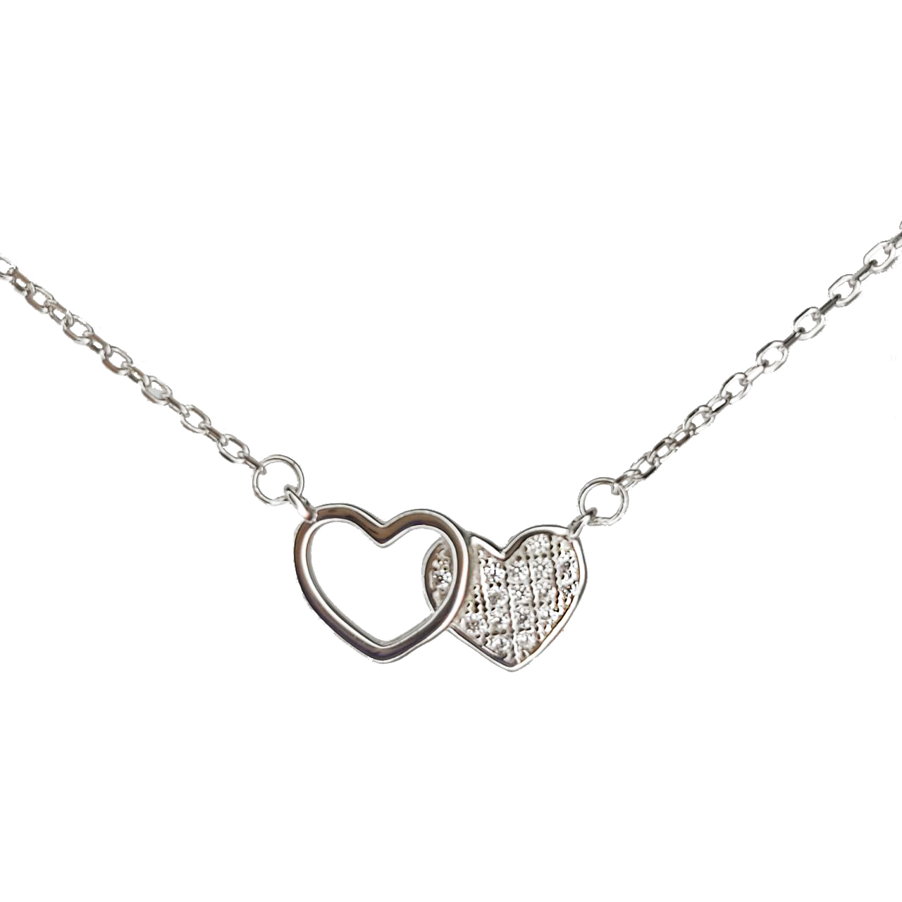 Conjunto collar/aros en plata y corazones