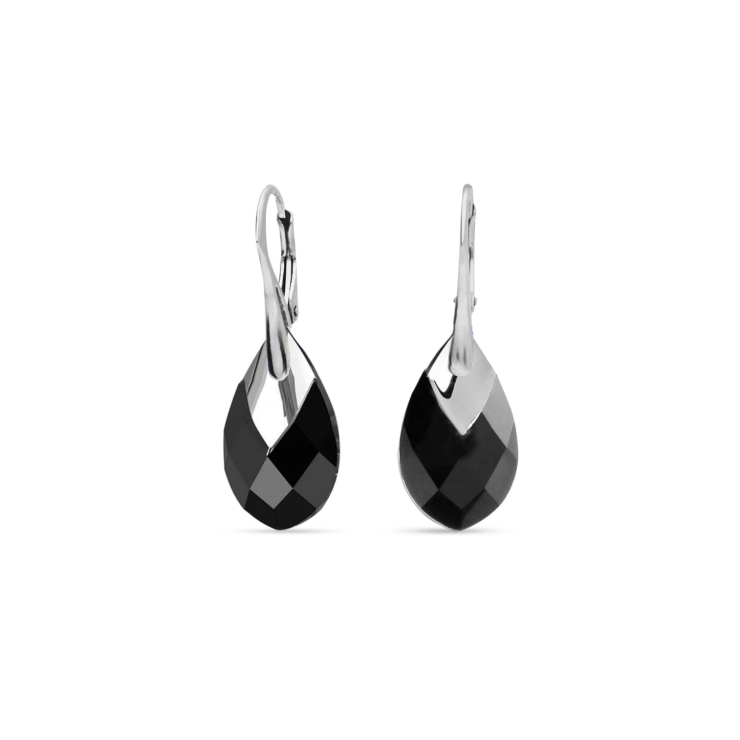 Aros Silver Drop Jet - Swarovski joyas
