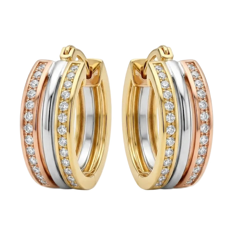 Aros Argollas Tricolor Pavé - Aros Oro Italiano 18K