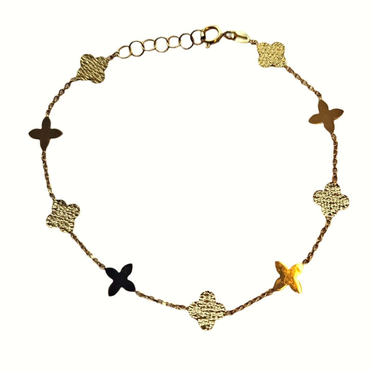 Pulsera Oro Amarillo 18 Kilates Trébol y Flores