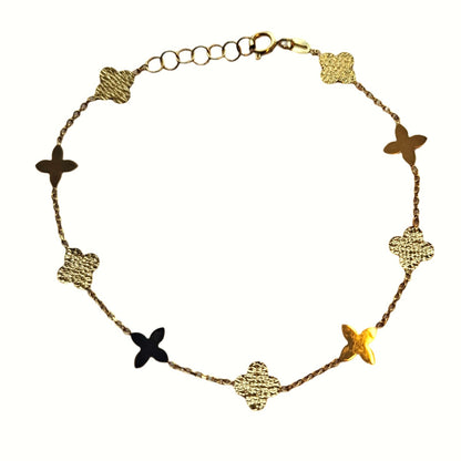 Pulsera Oro Amarillo 18 Kilates Trébol y Flores