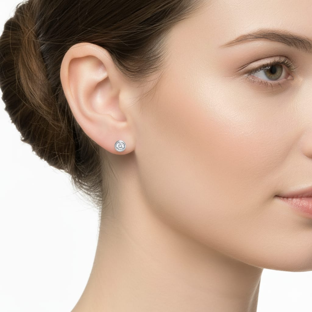Aros Oro blanco punto de luz diamante
