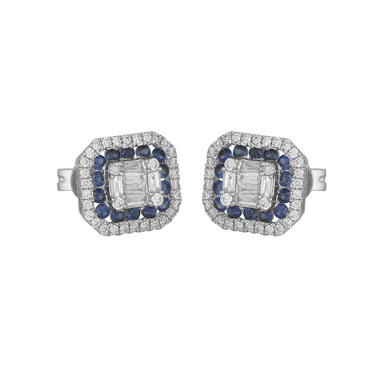 Aros Diamantes y Zafiro - Aros Oro 18K