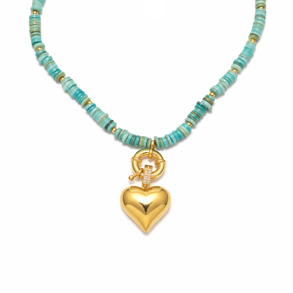 Collar Piedras Broche Marinero - Collar Bañado en Oro Amarillo