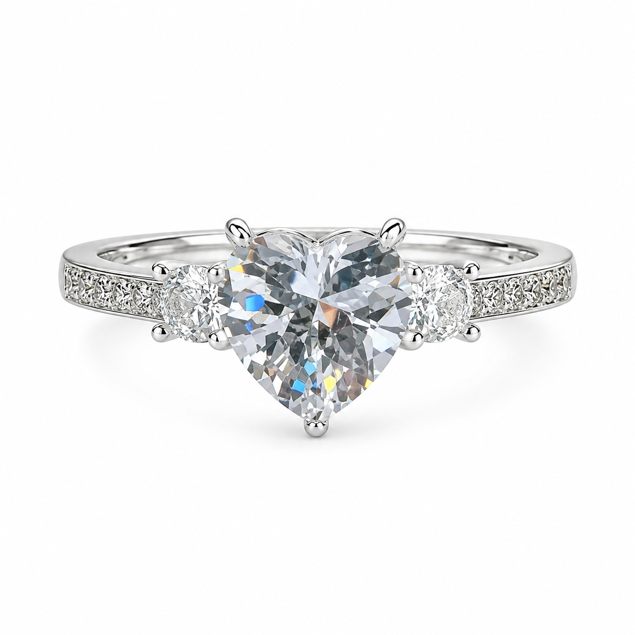 Anillo Tricillo Gran Corazón Central - Plata 925
