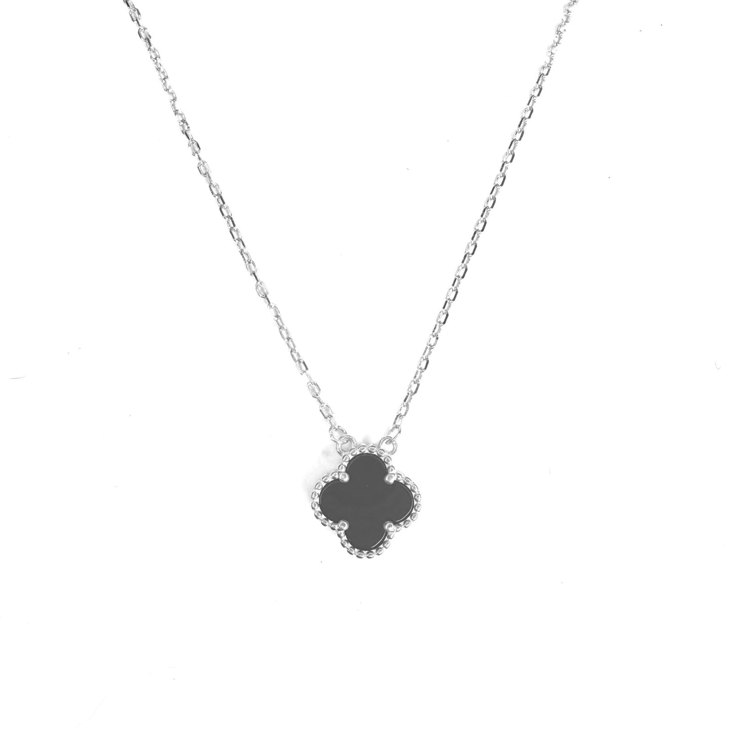 Collar Plata 925 trebol Onix