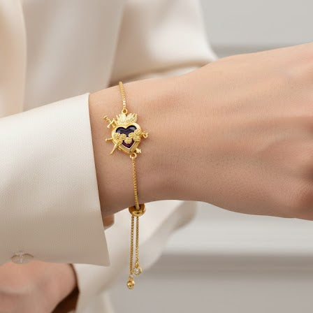Pulsera Corazón Flechado - Pulsera Bañada en Oro