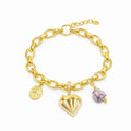 Pulsera Corazón Amatista - Pulsera Bañada en Oro