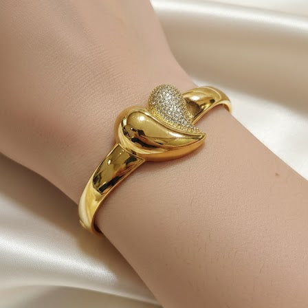Pulsera Esclava Corazón - Pulsera Bañada en Oro