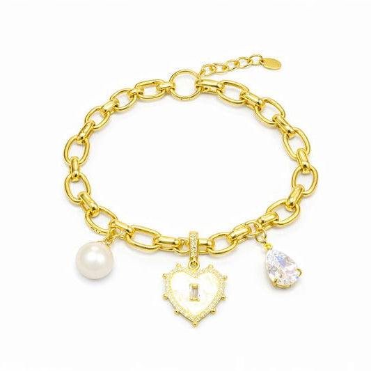 Pulsera Corazón Nacar - Pulsera Bañada en Oro