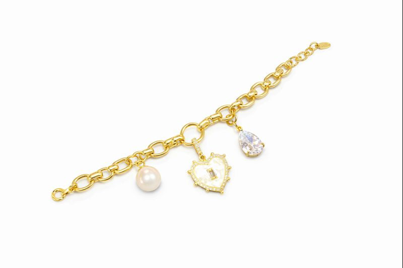 Pulsera Corazón Nacar - Pulsera Bañada en Oro
