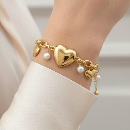 Pulsera Corazones - Pulsera Bañada en Oro