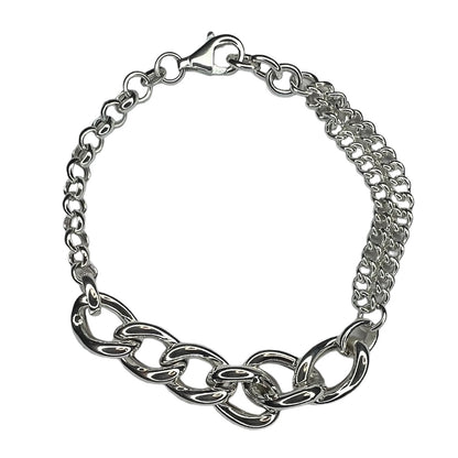 Pulsera Plata tres cadenas, eslabones grandes