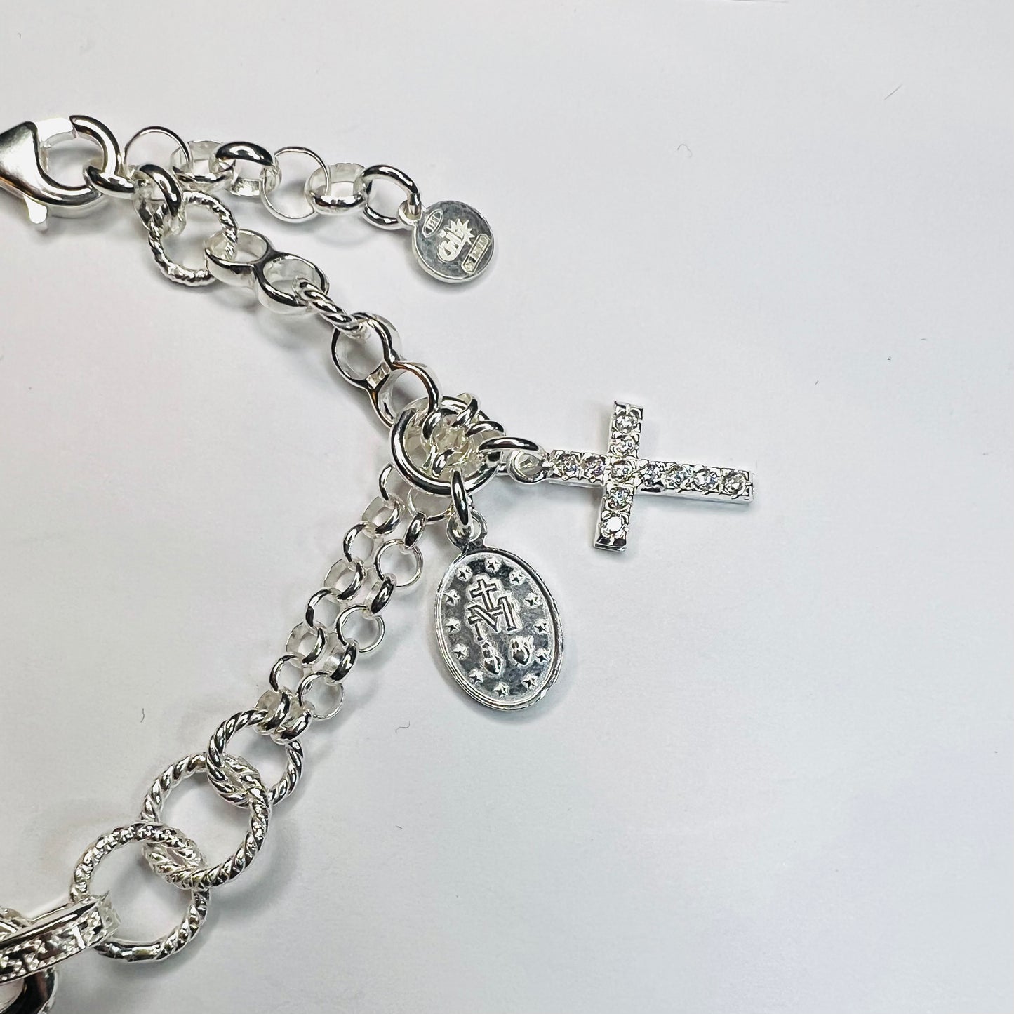 Pulsera Plata Arbol de la vida, Cruz, Virgen de los rayos