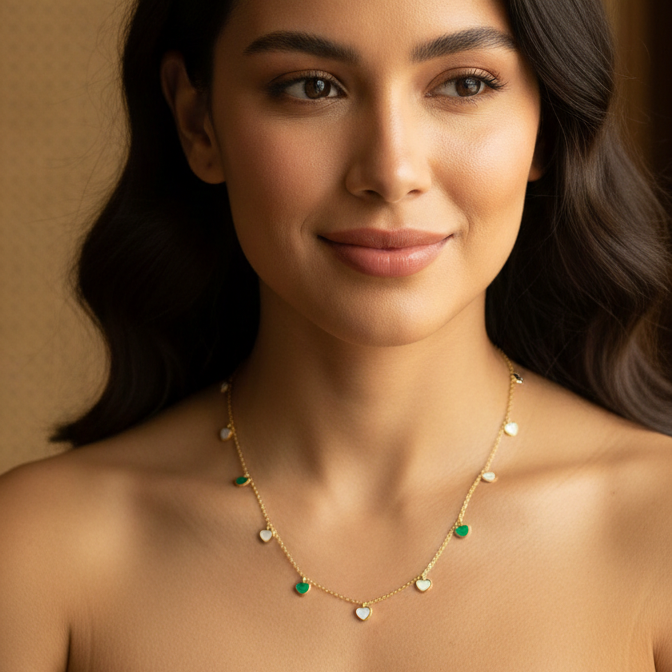 Collar Corazones Esmaltados - Oro Amarillo 18k