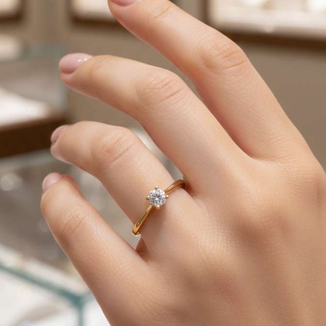 Anillo Solitario Princesa - Oro Amarillo