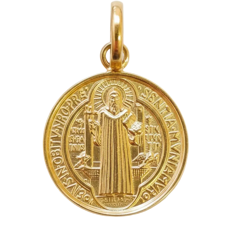 Colgante medalla San Benito - Colgante Oro italiano 18k